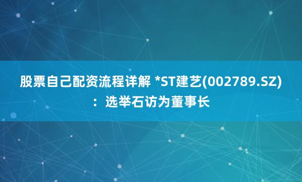 股票自己配资流程详解 *ST建艺(002789.SZ)：选举石访为董事长